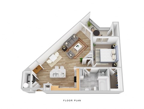 Floor plan for 1 bed, 1 bath, 770 sqft